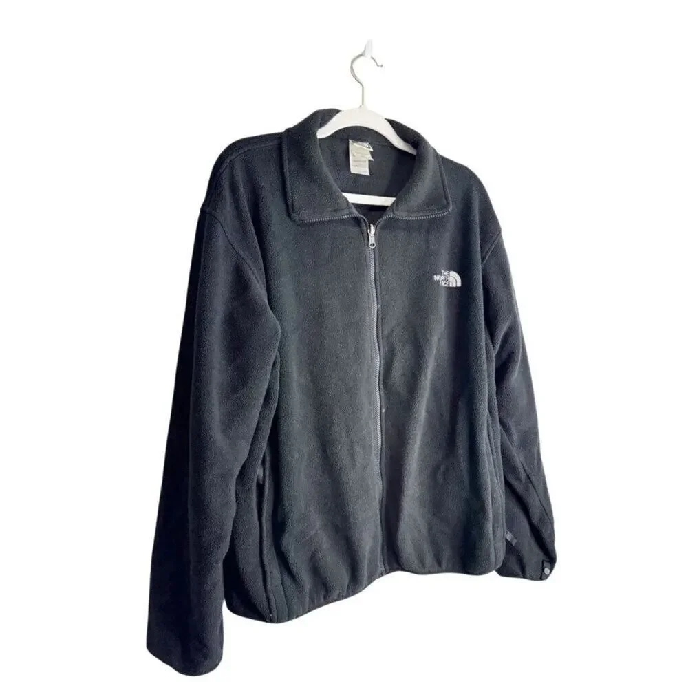 The North Face Jacket Mens Size Large Black Full Zip Fleece Logo Side‎ Pockets
